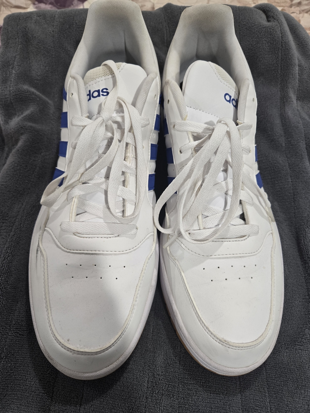 adidas White Sneakers with Blue Stripes — Men’s Classic Trainer